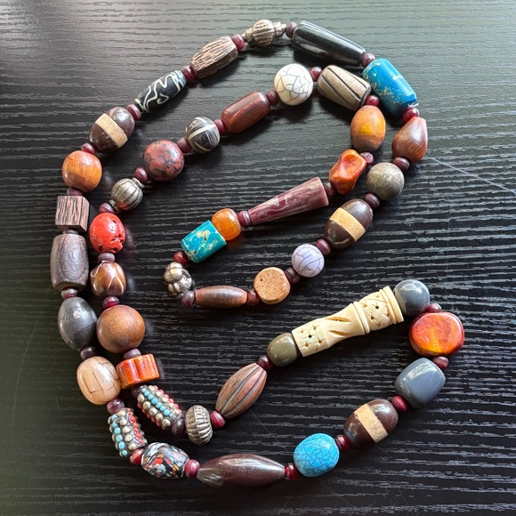 Authentic Vintage Tibetan Nepal Asian Long Large Chunky Statement Bead Necklace - Picture 1 of 6